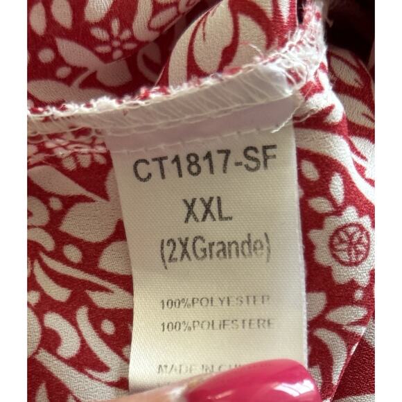 Crescent Stitch Fix Red & White Pom Pom Fringed Tunic Size XXL 1X - Picture 4 of 7